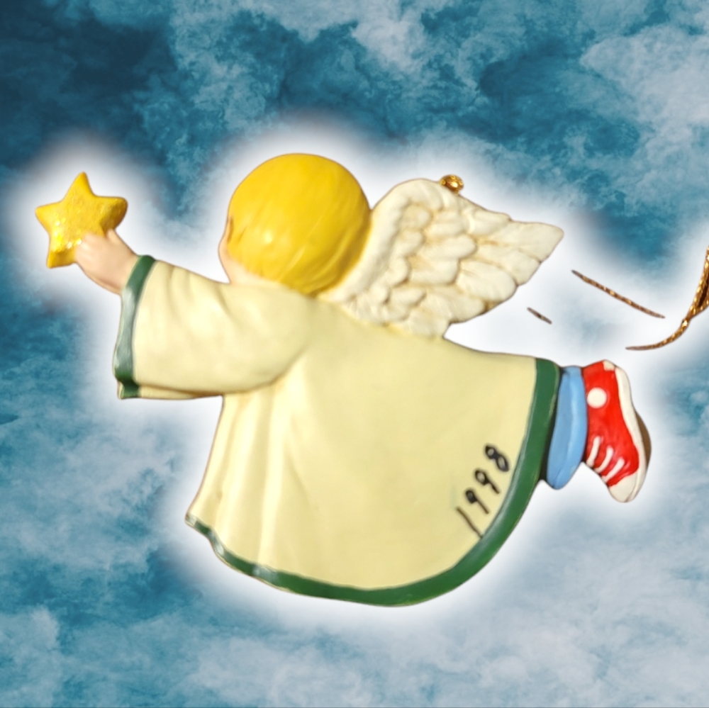 Vtg 1998 Justin Boy Angel Frog Star Tennis Shoes Christmas Ornament - Picture 2 of 2
